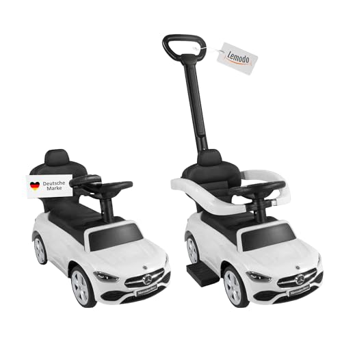 Lemodo Rutschauto ab 1 Jahr – Rutscherfahrzeug Kinderfahrzeug mit Schiebestange und Sicherheitsbügel, Rutscherauto mit Staufach und Sound-Lenkrad, Lizenziertes Kinderspielzeug von Mercedes (weiß) von Lemodo