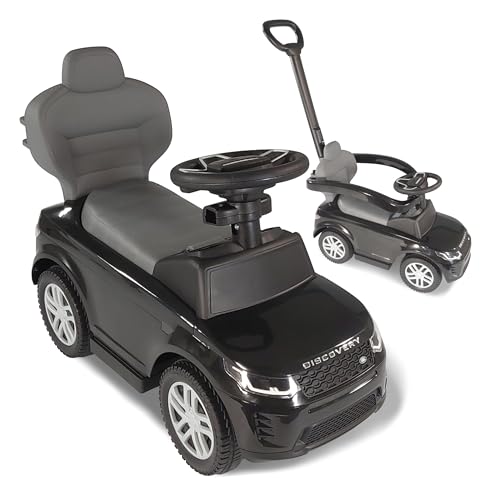 Lemodo Rutschauto ab 1 Jahr – Rutscherfahrzeug schwarz Kinderfahrzeug mit Schiebestange und Sicherheitsbügel, Rutscherauto mit Staufach und Sound-Lenkrad, Lizenziertes Kinderspielzeug von Land Rover von Lemodo