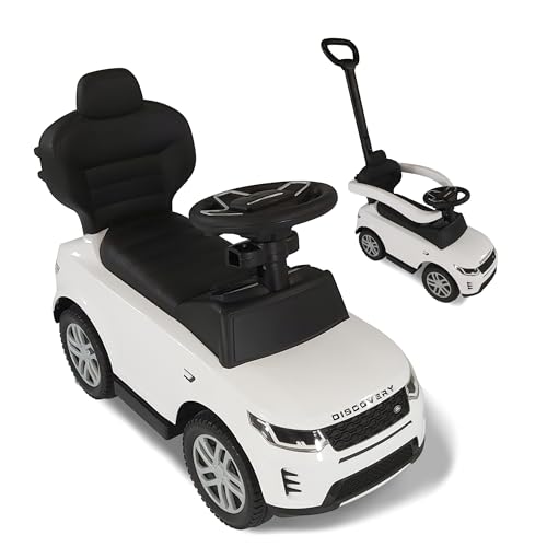 Lemodo Rutschauto ab 1 Jahr – Rutscherfahrzeug weiß Kinderfahrzeug mit Schiebestange und Sicherheitsbügel, Rutscherauto mit Staufach und Sound-Lenkrad, Lizenziertes Kinderspielzeug von Land Rover von Lemodo