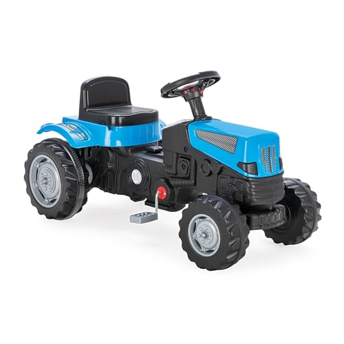 Lemodo Trettraktor ab 3 Jahre | Kinder Traktor in blau | Traktor zum draufsitzen | Kindertraktor mit Kettenantrieb | Trampeltrecker mit Hupe | Trettrecker für drinnen und draußen von Lemodo