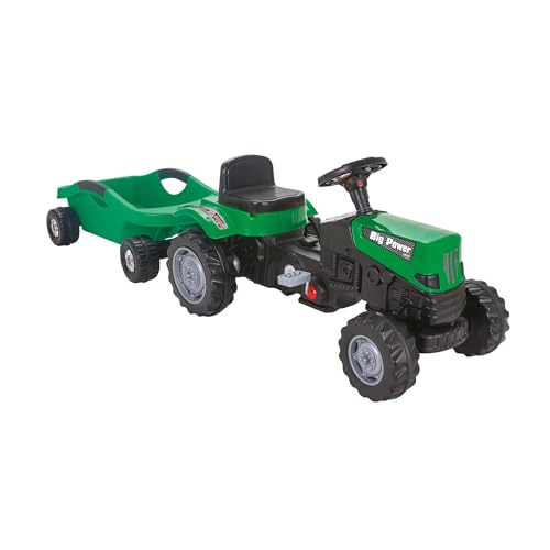 Lemodo Trettraktor ab 3 Jahre | Kinder Traktor mit großem Anhänger| Traktor zum draufsitzen | Kindertraktor mit Kettenantrieb | Trampeltrecker mit Hupe (grün mit großem Anhänger) von Lemodo