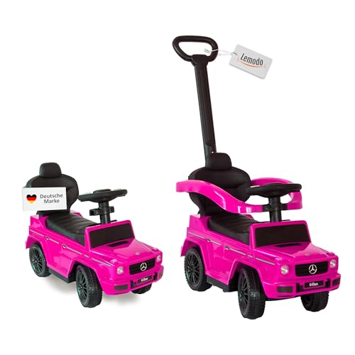 Rutschauto mit Schiebstange ab 1 Jahr | Rutschfahrzeug mit Sicherheitsbügel | Schiebeauto Mercedes in pink | Lenkung via Stange möglich | Staufach | Fußablage | Sound von Lemodo