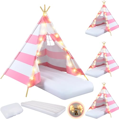 Lemosae Tipi-Zelt für Kinder, Schlafparty mit Matratze, Spannbetttuch, leichte Schnur, natürliche Baumwolle, waschbar, Übernachtungszelte für Mädchen, Party, Geburtstag, Schlummer, Filmnacht, Zubehör Lemosae Tipi-Zelt für Kinder, Schlafparty mit Matratze, Spannbetttuch, leichte Schnur, natürliche Baumwolle, waschbar, Übernachtungszelte für Mädchen, Party, Geburtstag, Schlummer, Filmnacht, Zubehör von Lemosae