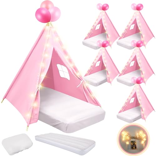 Tipi-Zelt für Kinder, Großpackung mit Matratze, leicht, natürliche Baumwolle, waschbar, Indoor-Spielzelt für Geburtstag, Schlafparty, Mädchen, Jungen, Pyjama, Filmnacht, Zubehör, Hellrosa, 6 Stück Tipi-Zelt für Kinder, Großpackung mit Matratze, leicht, natürliche Baumwolle, waschbar, Indoor-Spielzelt für Geburtstag, Schlafparty, Mädchen, Jungen, Pyjama, Filmnacht, Zubehör, Hellrosa, 6 Stück von Lemosae