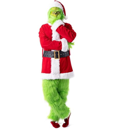 Herren Cosplay Kostüm - Grinch Kostüm - Party Kostüm - Grüne Monster Maske - Erwachsener Weihnachtsmann Outfit XXL Herren Cosplay Kostüm - Grinch Kostüm - Party Kostüm - Grüne Monster Maske - Erwachsener Weihnachtsmann Outfit XXL von Lempefe