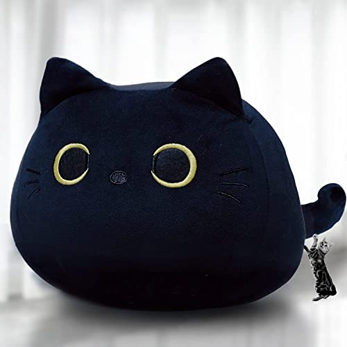 Lempefe Katzen Schwarze weiches Stofftier Kopfkissen Plüschpuppe, Plüschtier Katze, Stofftier Kawaii Katze, Schwarzes Katzen Plüschtier, Kuscheltier Ausgestopftes Tier, Geschenk Tier Puppe (400g) von Lempefe