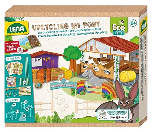 LENA 42836 Eco Upcycling Bastelset My Pony, Set zur Nutzung recycelter Verpackungen zum Basteln eines Reiterhofes, Kreativset für Kinder ab 6 Jahren von Lena