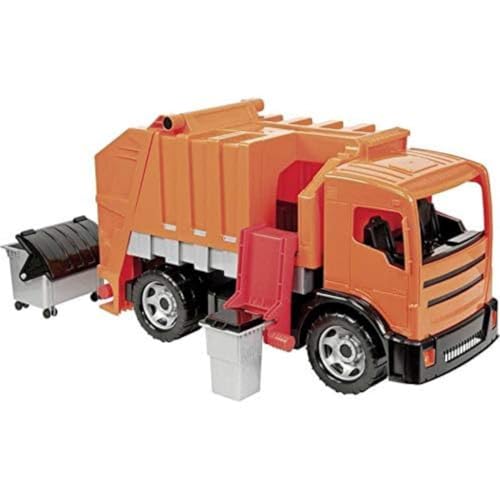 LENA Riesen GIGA Trucks ca. 72 cm, Achsen und 2 Mülltonnen, orange Müllwagen, Spielzeugauto für Kinder ab 3 Jahren, 2166, Mehrfarbig von Lena