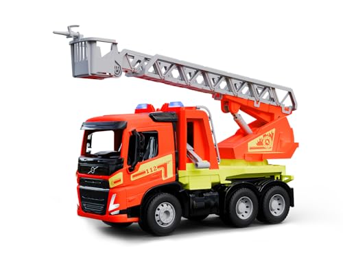 Lena® WORXX Feuerwehr Volvo FMX – 48 cm Feuerwehrfahrzeug mit Spritzfunktion, 3-Achser mit Stahlachsen, drehbare Leiter bis 60 cm, TÜV Zertifiziert, ab 3 Jahren, Indoor & Outdoor, Made in Europe von Lena
