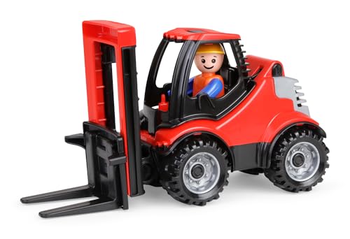 Lena 01627 - Truckies Gabelstapler, stabiles Kinderfahrzeug ca. 22 cm lang, für Kinder ab 2 Jahre, Robustes Fahrzeug für Sandkasten, Strand und Kinderzimmer von Lena