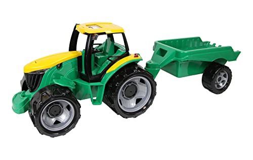 Lena 02122 Giga Trucks Traktor und Anhänger grün, Starke Riesen Spielfahrzeug Set mit Trecker 62 cm und Hänger ca. 43 cm, Spielzeugtraktor Gespann für Kinder ab 3 Jahre von Lena