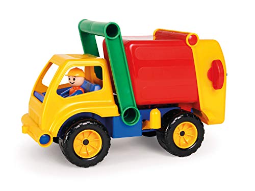 Lena 04356 Aktive Müllwagen LKW, Müllfahrzeug ca. 30 cm, robustes Müllauto mit verriegelbarem Müllbehälter, 1 Mülltonne und beweglicher Spielfigur im Spiele Set, Spielfahrzeug für Kinder ab 2 Jahre von Lena