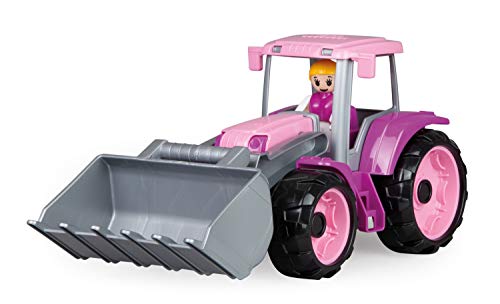 Lena 04452 TRUXX Traktor Pink mit Frontschaufel, Fahrzeug ca. 34 cm, Trecker mit Baggerschaufel und vollbeweglicher Spielfigur, Spielfahrzeug für Mädchen ab 2 Jahre in rosa, lila von Lena