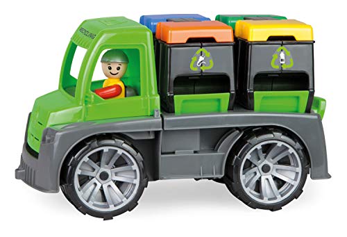 Lena 04453 - Truxx Recycling Truck Müllwagen, Müllfahrzeug ca. 26 cm, robuster Müll LKW, Müllauto mit Funktion, 2 Doppel Mülltonnen und vollbeweglicher Lena Spielfigur, für Kinder ab 2 Jahre, grün von Lena