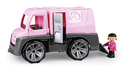 Lena 04458 TRUXX Pferdetransporter Spielfigur als Reiterin, Spielset Transporter für Pferde und Zubehör, Transportfahrzeug mit Türen zum Öffnen, Spielfahrzeug für Kinder ab 24m+, pink, Silber von Lena