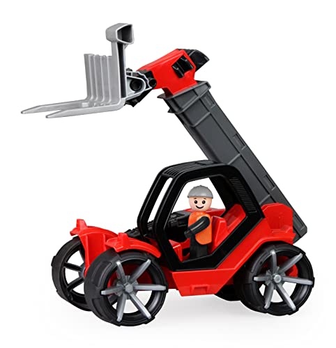 Lena 04533 - TRUXX² Teleskoplader, Baustellenfahrzeug ca. 35 cm, robuster Telehandler mit funktionstüchtiger Gabel und vollbeweglicher Spielfigur, für Kinder ab 2 Jahre, Spielfahrzeug rot von Lena