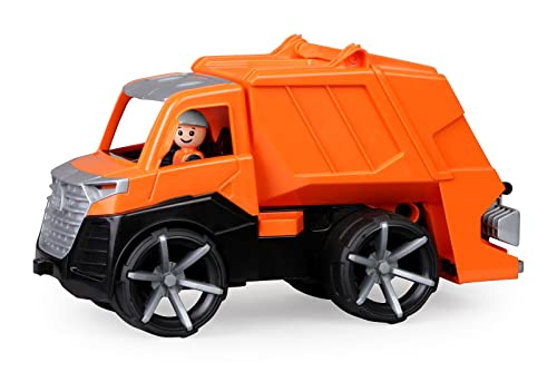 Lena 04514 LKW TRUXX² Müllwagen mit Mülltonne, Nutzfahrzeug ca. 30 cm, Robustes Müllauto mit Tonne und vollbeweglicher Spielfigur, für Kinder ab 2 Jahre, Spielfahrzeug in orange/schwarz von Lena