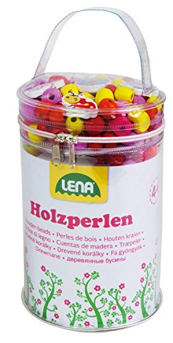 Lena 32004 - Bastelset Holzperlen in Tasche, mit 400 Fädelperlen, 5 Anhänger und 6 Schnüre, pink, Holzfädelperlen Set für Kinder ab 4 Jahre, Perlen Set zum selber gestalten von Schmuckketten Lena 32004 - Bastelset Holzperlen in Tasche, mit 400 Fädelperlen, 5 Anhänger und 6 Schnüre, pink, Holzfädelperlen Set für Kinder ab 4 Jahre, Perlen Set zum selber gestalten von Schmuckketten von Lena