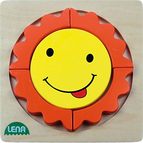 Lena 32131 - Holzpuzzle Sonne, Kinderpuzzle mit Grundplatte 14x14 cm und 5 Puzzleteilen, Teile und Platte aus FSC 100% Holz, Puzzlespiel für Kinder ab 18+ Monaten, Legespiel für Kleinkinder von Lena