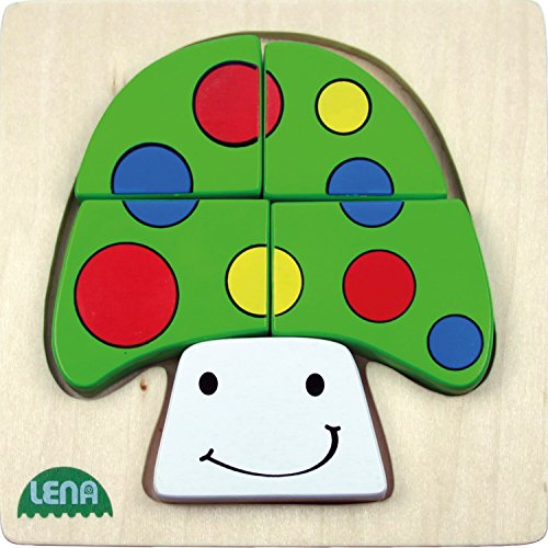 Lena 32138 - Holzpuzzle Pilz, Kinderpuzzle mit Grundplatte 14 x 14 cm und 5 Puzzleteilen, Teile und Platte aus FSC 100% Holz, Puzzlespiel für Kinder ab 18+ Monaten, Legespiel für Kleinkinder von Lena