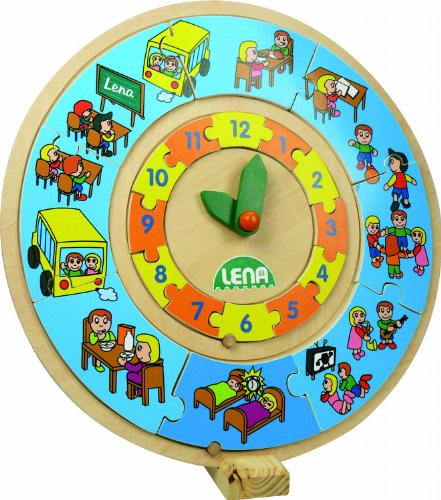 Lena 32171 - Puzzle Lernuhr ca. 26 cm aus FSC 100% Holz, Kinderuhr zum Uhr lernen, Puzzleuhr als Lernspiel, Holzuhr für Kinder ab 3 Jahren von Lena