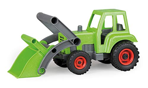 Lena 04213 EcoActives Traktor mit Frontlader, Nutzfahrzeug ca. 35 cm, robuster grüner Trecker mit Schaufel, natürlicher Holzgeruch durch ökologischen Holzanteil, Spielfahrzeug für Kinder ab 2 Jahre von Lena