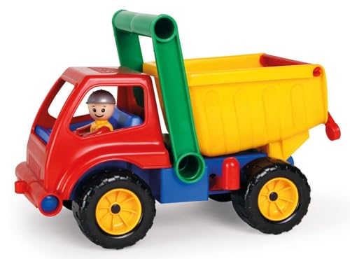 Lena 04150 - Aktive LKW Kipper, Baustellenfahrzeug ca. 27 cm, robuster Kipplaster mit Haltegriff und beweglicher Spielfigur, Muldenkipper Set, Spielfahrzeug für Kinder ab 2 Jahre von Lena