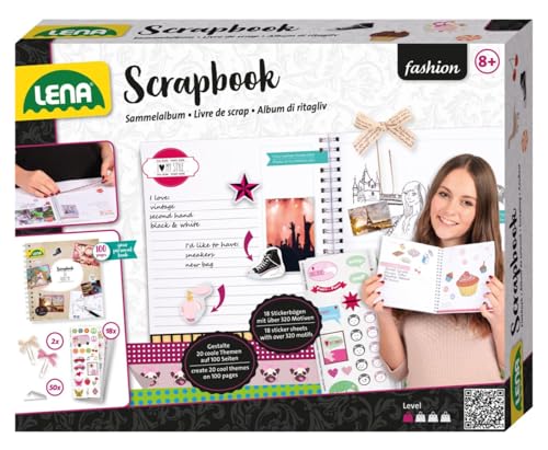 Lena 42332 Bastelset DIY Scrapbooking Sammelalbum, Scrapbook Fotobuch mit 100 Seiten, 50 Fotoecken, 2 Schleifenklammern und 18 Stickerbögen, für Kinder ab 8 Jahre, Mittel Lena 42332 Bastelset DIY Scrapbooking Sammelalbum, Scrapbook Fotobuch mit 100 Seiten, 50 Fotoecken, 2 Schleifenklammern und 18 Stickerbögen, für Kinder ab 8 Jahre, Mittel von Lena