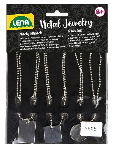 Lena 42657EC Nachfüllpack mit 6 Metallketten und Anhänger 42655 Engraver's Jewelry Studio, Set mit 6 Ketten und Schmuckanhänger aus Metall für Gravurstudio, Zusatzpack für Schmuckstudio von Lena