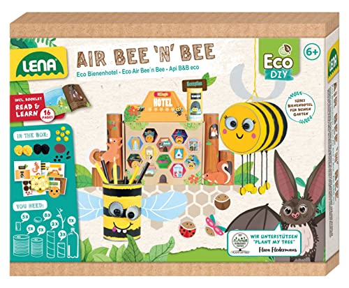 Lena 42832 Eco Bastelset Air Bee'n'Bee, Set mit Biene, Stifthalter und Insektenhotel aus Papierbögen Haushaltsgegenständen, Klebeset für Jungen Mädchen, Papierbasteln Kinder, Mittel von Lena
