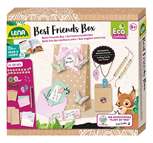 Lena 42833 - Eco Bastelset Beste Freunde Box mit je 2 Freundschaftsbändern mit Perlen und -Ketten mit Herz Anhänger, Geschenktüten, Geschenkkarten und Begleitheft Plant my Tree, für Kinder ab 8 Jahren von Lena
