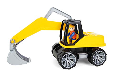 Lena 4411 Truxx Bagger, ca. 44 cm, mit vollbeweglicher Spielfigur, Baustellen Spielfahrzeug für Kinder ab 2 Jahre, robuster Schaufelbagger mit funktionstüchtigen Baggeram und Haltegriff, gelb von Lena