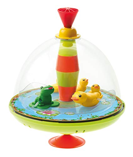 Bolz 52130 - Panoramakreisel Entenfamilie ca. 19 cm, Kunststoff Schwungkreisel, klassischer Pumpkreisel, Musikkreisel mit Enten Motiv, Kreisel mit Standfuss, Spielzeugkreisel für Kinder ab 18 Monate von Bolz