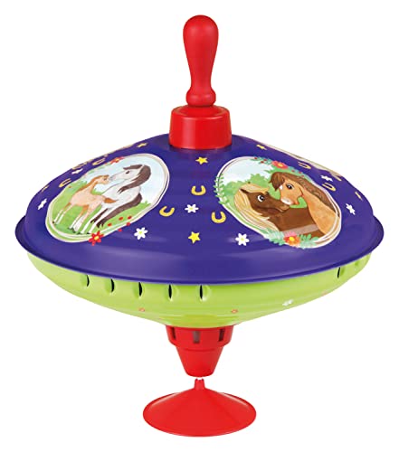 Lena 52226 - Brummkreisel Pferdetraum Ø 19 cm, Metall Schwungkreisel aus Blech, klassischer Pumpkreisel, Blechkreisel mit Pferde Motiv, Kreisel mit Standfuß, für Kinder ab 18 Monate von Lena