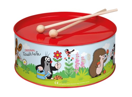 Lena 52606 Blechtrommel Der kleine Maulwurf Ø 20 cm, Kindertrommel aus Blech mit 2 Schlägel, Schlaginstrument zum Musizieren, Musikinstrument für Kinder ab 3 Jahre, Trommel mit Motiv, Mehrfarbig von Lena