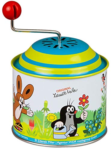 Lena tin Toys 52768 - Musikdrehdose Der kleine Maulwurf, Musikdose ca. 10,5 x 7,5 cm, Blechdrehdose mit Melodie Der Frühling, Drehdose aus Metall, Drehorgel für Kinder ab 18 Monate, Orgel mit Motiv von Lena