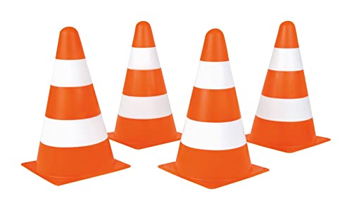 Lena 61249 Pylonen 4er Set, Verkehrshütchen Spielset mit 4 Pylonen, Warnkegel je 22 cm, Verkehrskegel Orange und Weiß, Warnleitkegel stapelbar, Verkehrsleitkegel Komplettset für Kinder ab 2 Jahre von Lena