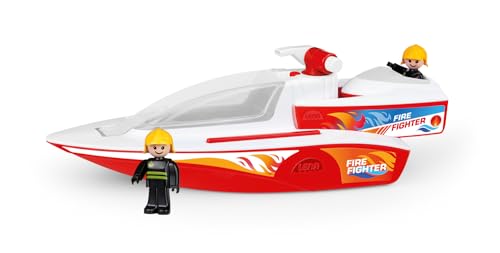 Lena Set BOAZZ und Boaties Feuerwehrboot 41 cm, Spritzfunktion und Zwei Spielfiguren, Indoor und Outdoor geeignet, ab 2 Jahren, in Buntem Schaukarton, Rot von Lena