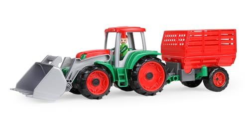 Lena TRUXX Traktor mit Heuanhänger und verzinkten Stahlachsen, Führerhaus zum Öffnen und feststellbarer Schaufel mit Griff I Spielfigur inklusive von Lena
