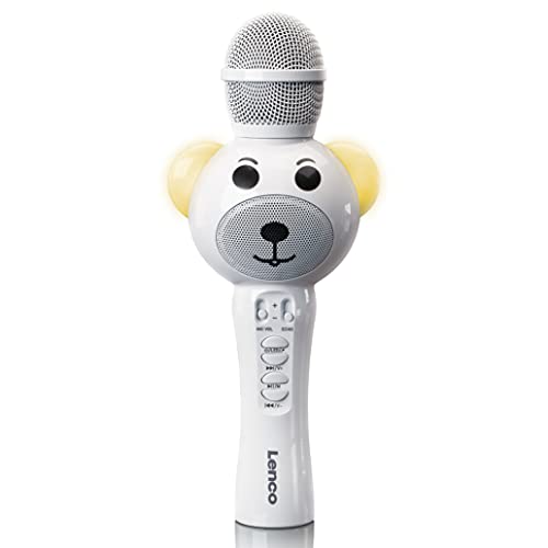 Lenco BMC-060 Karaoke Mikrofon für Kinder - Bluetooth V5.0 - Mit Smartphone-Halterung - 5 Watt RMS - LED Lichteffekte - integrierter Akku mit 1200mAh – Android und iOS - Weiß von Lenco