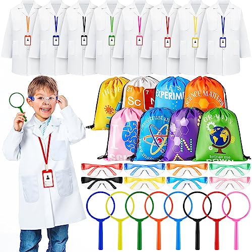 Wissenschaftsexperiment-Set für Kinder, mit Laborkittel, Wissenschaftler-Kostüm, Kleid und Rollenspiel, buntes Spielzeug, Geschenk für Jungen, Mädchen, Kinder, Weihnachten, Geburtstag, Party, 8 Sets von Lenwen