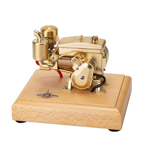 LenyKingPro M21 Mini Horizontaler 4-Takt-Benzinmotor Modell – 1,9 CC Traktor-Stil Verbrennungsmotor mit Holzsockel betriebsbereit von LenyKingPro