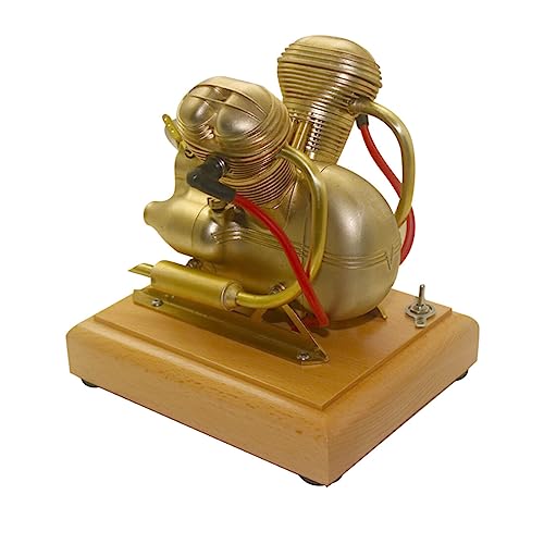 V35 3.2CC OHV V-Twin Motorrad-Motormodell – 4-Takt-Benzin-Verbrennungsmotor mit Holzsockel, goldfarben, betriebsbereit von LenyKingPro