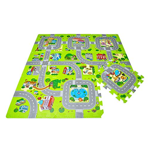 Leo & Emma Hochwertige Puzzlematte Spielstraße Kinder-Spielteppich Spielmatte mit Straßenzug Als Krabbelmatte zum Toben, mit tollem Straßenmuster, Spieldecke von Leo & Emma