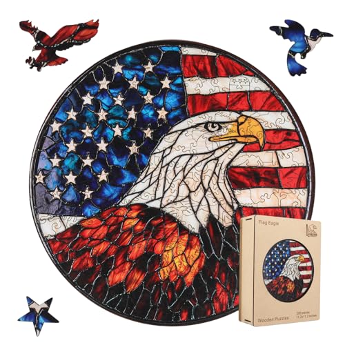 Leodozzio Holzpuzzles für Erwachsene, Flaggenadler-Puzzle, 500 Teile, 41,5 x 41,5 cm, einzigartiges geformtes Holzpuzzle, Geburtstagsgeschenk, Familienspiel, königliche Größe von Leodozzio
