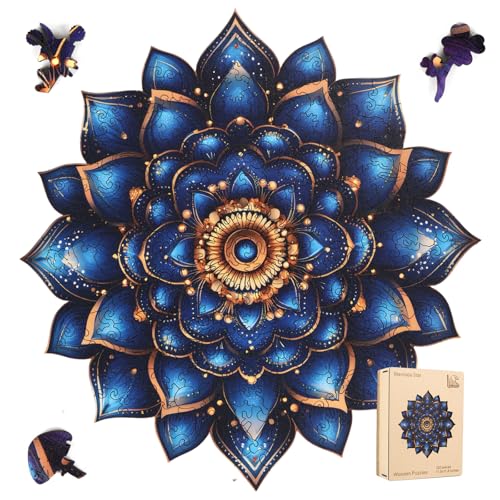Leodozzio Holzpuzzles für Erwachsene, Mandala-blaues Puzzle, 500 Teile, 42 x 42 cm, einzigartiges geformtes Holzpuzzle, Geburtstagsgeschenk, Familienspiel, königliche Größe von Leodozzio