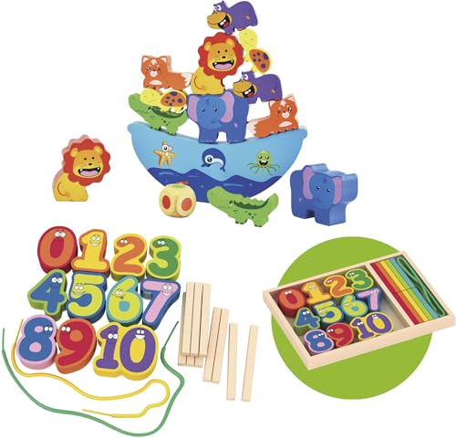 LEOMARK Holz Lernspielzeug Set ab 3 Jahren – Zahlen Lernen, Tiere stapeln & Balancespiel – Montessori Motorikspielzeug aus Holz für Kinder, Mehrfarbig, mit Aufbewahrungsbox LEOMARK Holz Lernspielzeug Set ab 3 Jahren – Zahlen Lernen, Tiere stapeln & Balancespiel – Montessori Motorikspielzeug aus Holz für Kinder, Mehrfarbig, mit Aufbewahrungsbox von Leomark