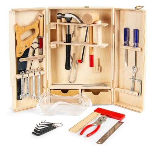Leomark Deluxe Werkzeug für Kinder - 30-TLG - Holz Werkzeugkasten, Kompakter Werkzeugkoffer, Holzschrank mit Werkzeug, Holzkiste mit Zubehör Leomark Deluxe Werkzeug für Kinder - 30-TLG - Holz Werkzeugkasten, Kompakter Werkzeugkoffer, Holzschrank mit Werkzeug, Holzkiste mit Zubehör von Leomark