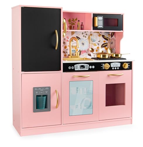 Leomark Kinderküche aus Holz, Holzküche für Kinder mit Licht & Sound, Spielküche goldenen Accessoires, Holzküche mit Zubehör,Schreibtafel, Mikrowelle, Mädchenküche ab 3 Jahren Memo Rosa Leomark Kinderküche aus Holz, Holzküche für Kinder mit Licht & Sound, Spielküche goldenen Accessoires, Holzküche mit Zubehör,Schreibtafel, Mikrowelle, Mädchenküche ab 3 Jahren Memo Rosa von Leomark