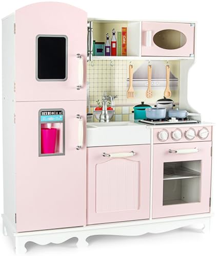 Leomark Kinderküche aus Holz - Pink Vintage - Spielzeugküche mit silbernen Accessoires, Küche mit Telefon und Eismaschine, ideal für Kinder, Pinke Farbe, Höhe 103 cm Leomark Kinderküche aus Holz - Pink Vintage - Spielzeugküche mit silbernen Accessoires, Küche mit Telefon und Eismaschine, ideal für Kinder, Pinke Farbe, Höhe 103 cm von Leomark